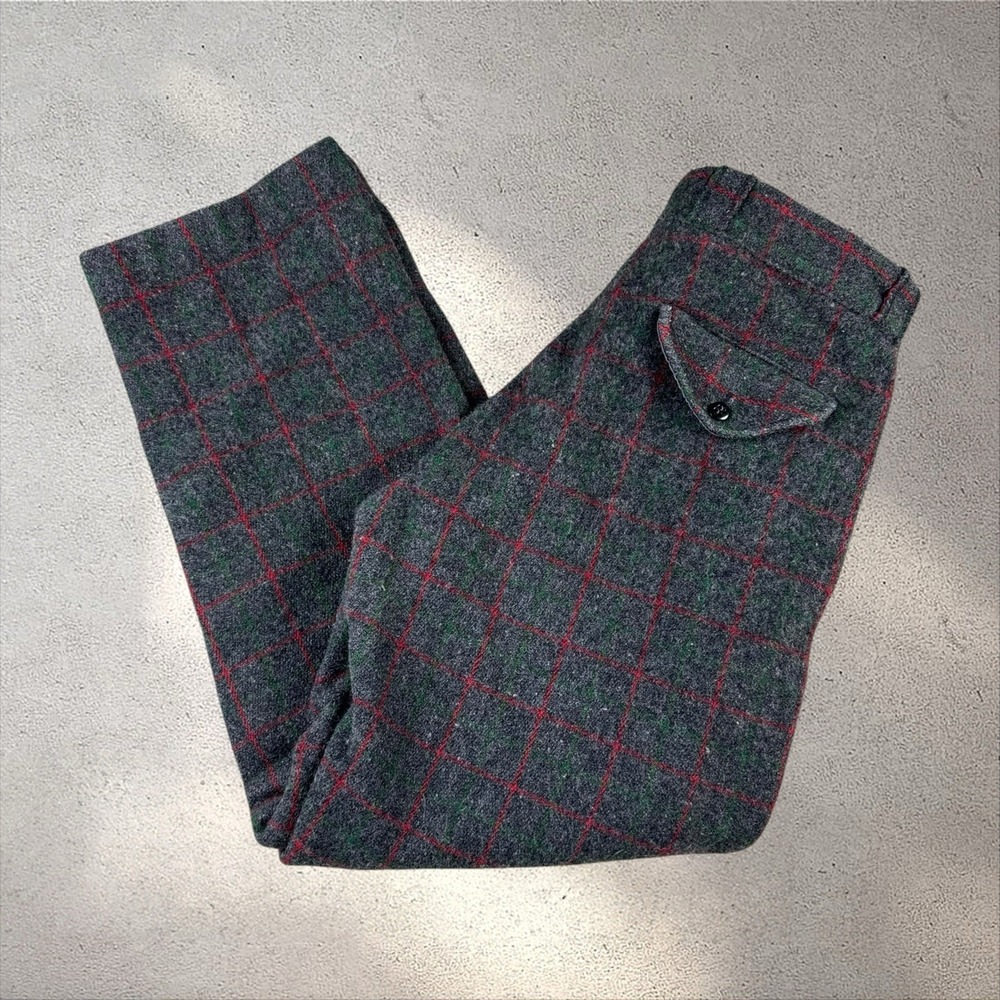 Vintage Johnson Woolen Mills Wool Hunting Pants Men's 30x28.5 Gray Plaid USA